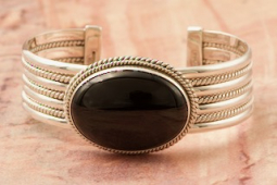 Artie Yellowhorse Genuine Black Onyx Sterling Silver Navajo Bracelet